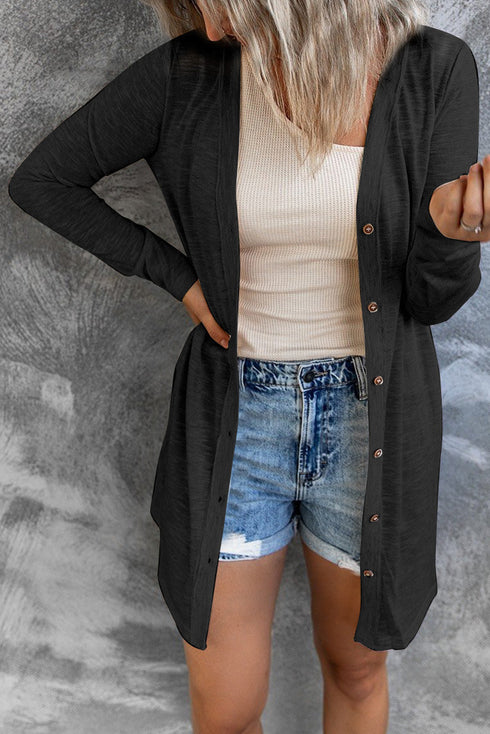 Solid Color Open-Front Buttons Cardigan